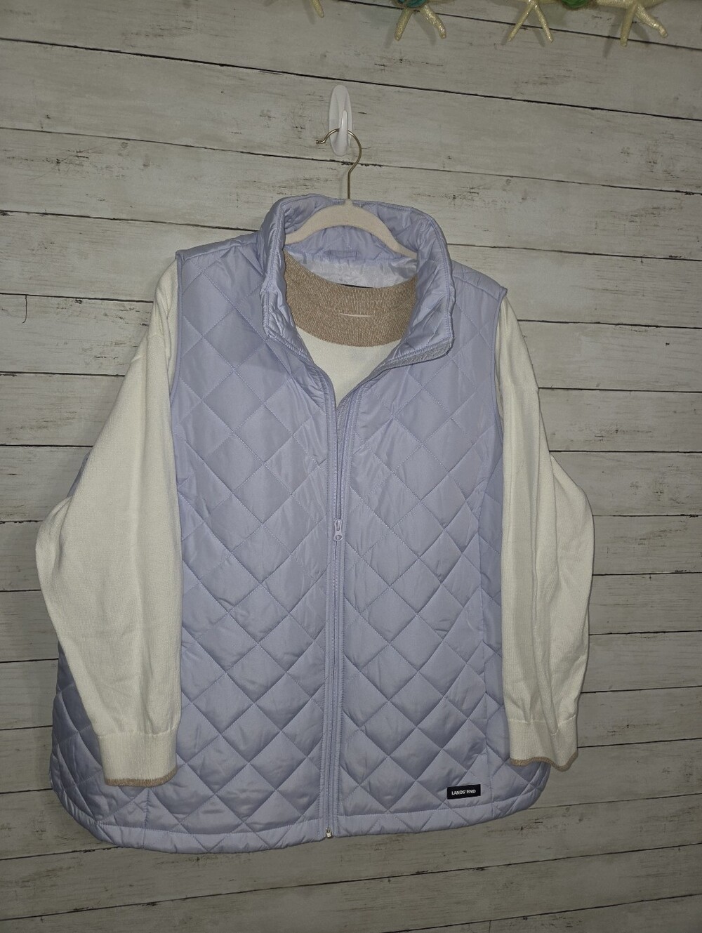 NWT Lands' End Quilted Light Violet Vest 2X Diamond Stitch & Cream/Tan Sweater